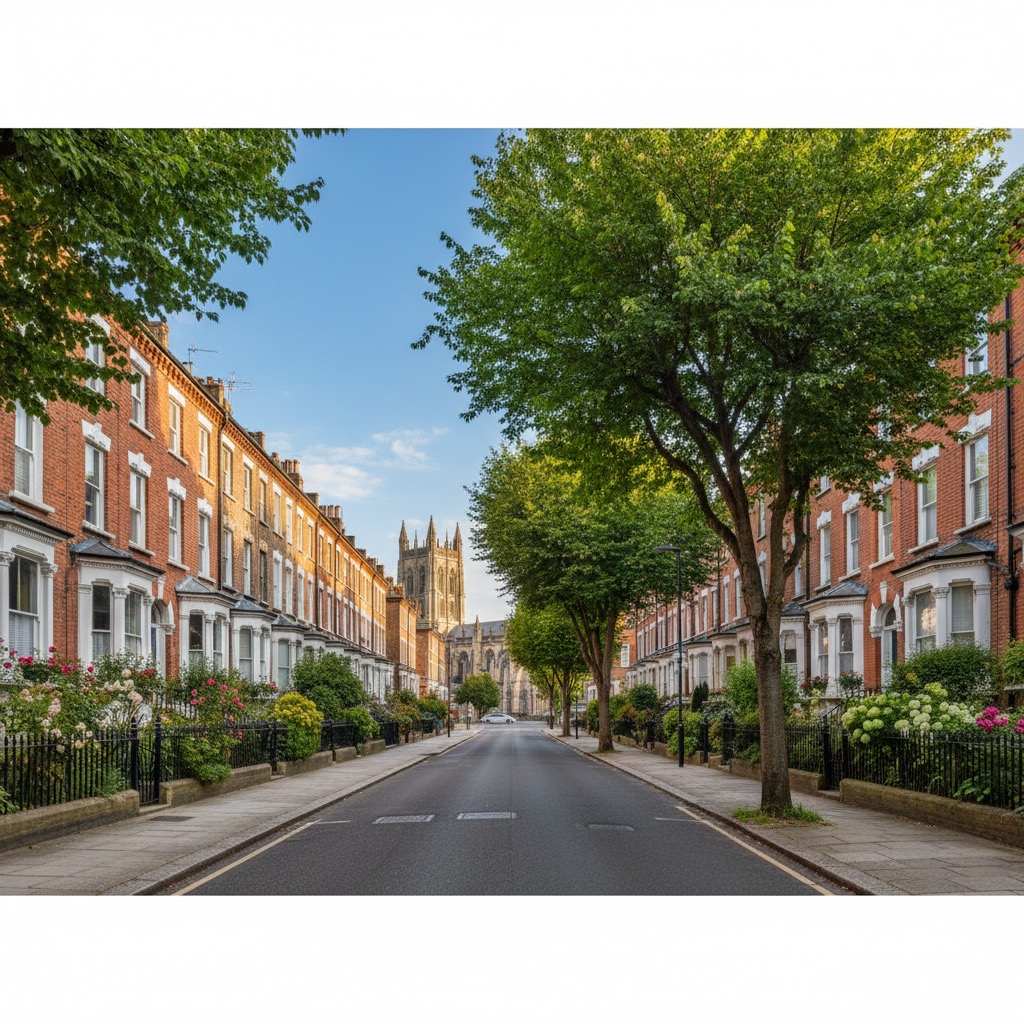 A leafy Victorian street of red-brick homes in St Albans, Hertfordshire